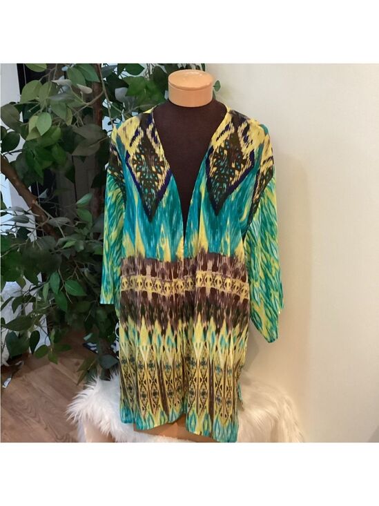 Kim Rogers Other - Kim Rogers Woman Multicolor Ikat Print semi sheer kimono 3X